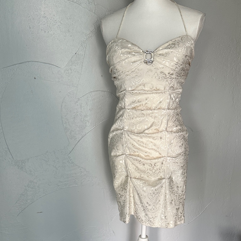 Blondie Nites Strapless Ivory Dress with Jewel Accent